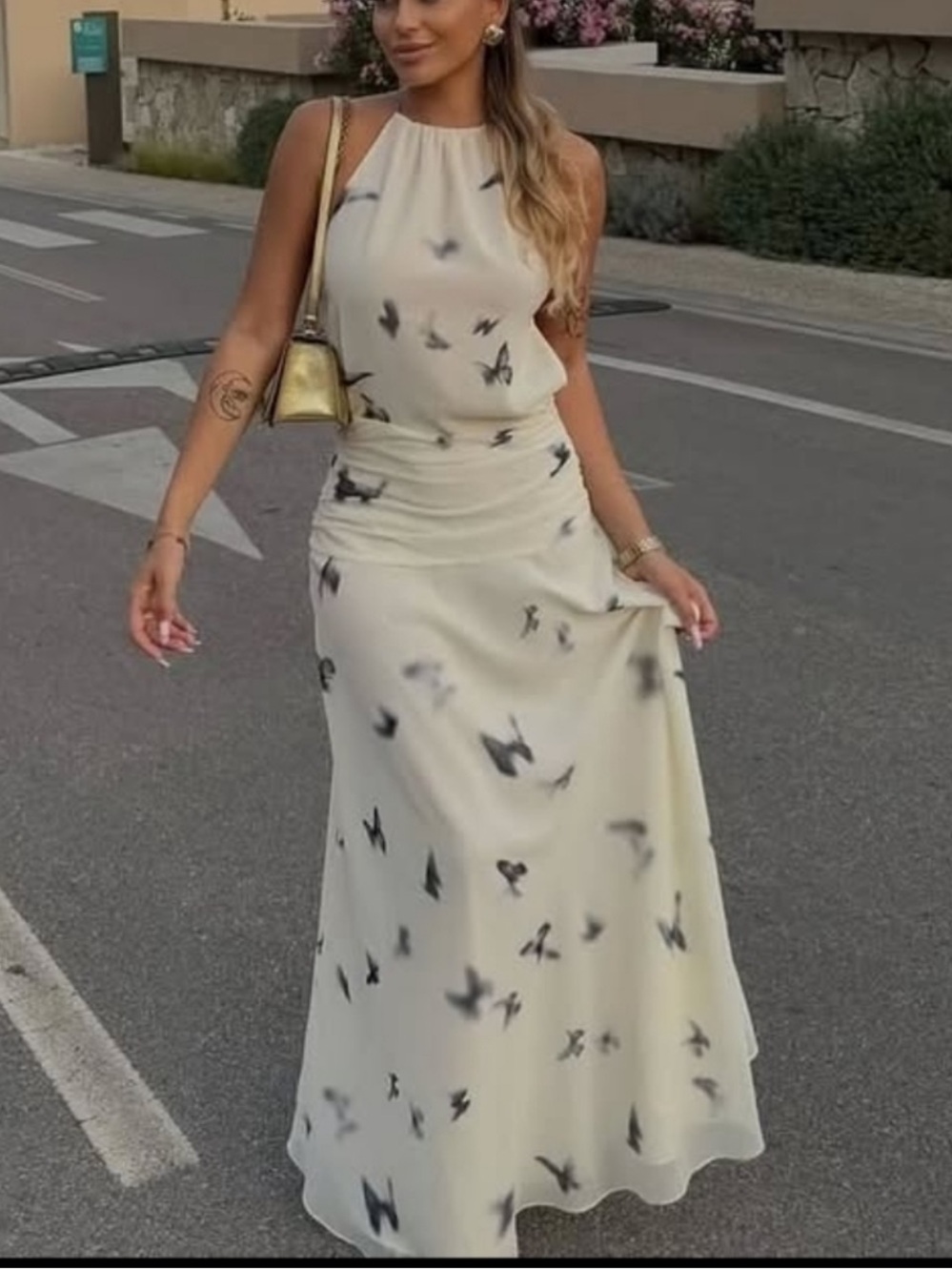 Zara Cream Open-back Halter Maxi Dress with Butterfly Print. M NWT - Picture 7 of 14